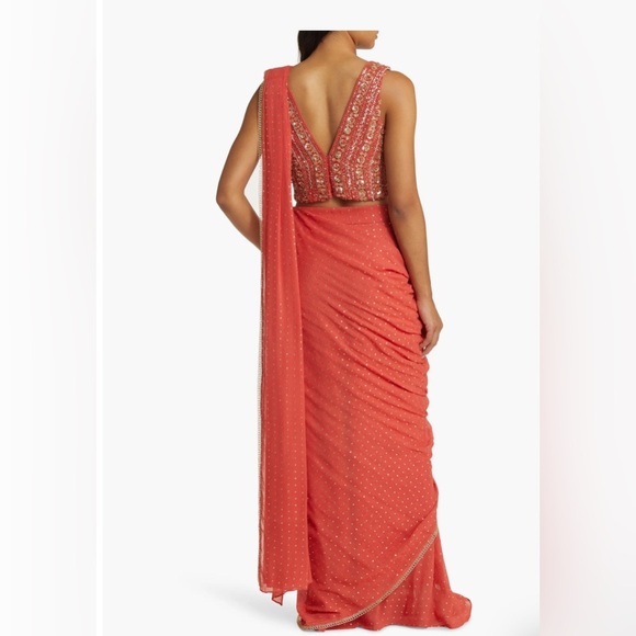 Sani Zian Drape Saree Skirt sz M in Orange - Picture 4 of 13